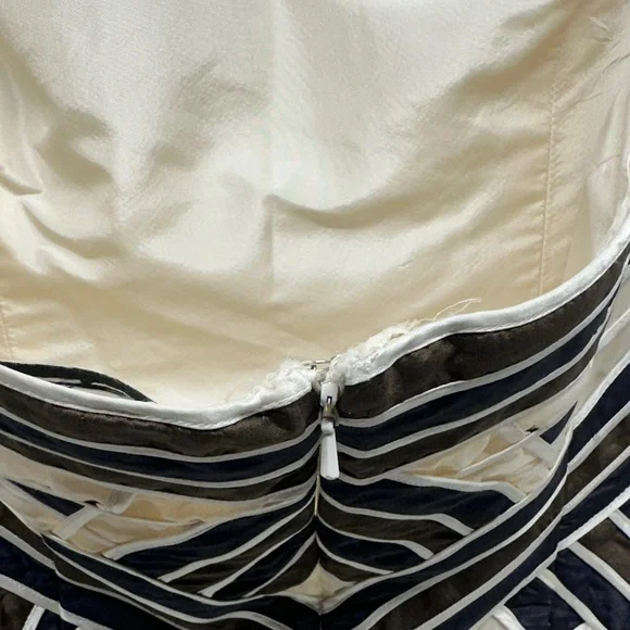 Carolina Herrera Dress Strapless Midi Silk Striped Brown Cream Size Large * - Picture 6 of 8